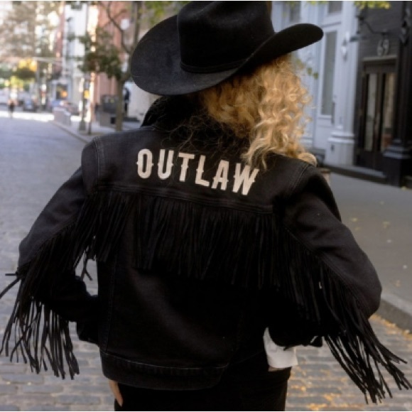 Idyllwind Outlaw Western Leather Fringe Jean Denim Jacket Black - Picture 7 of 8